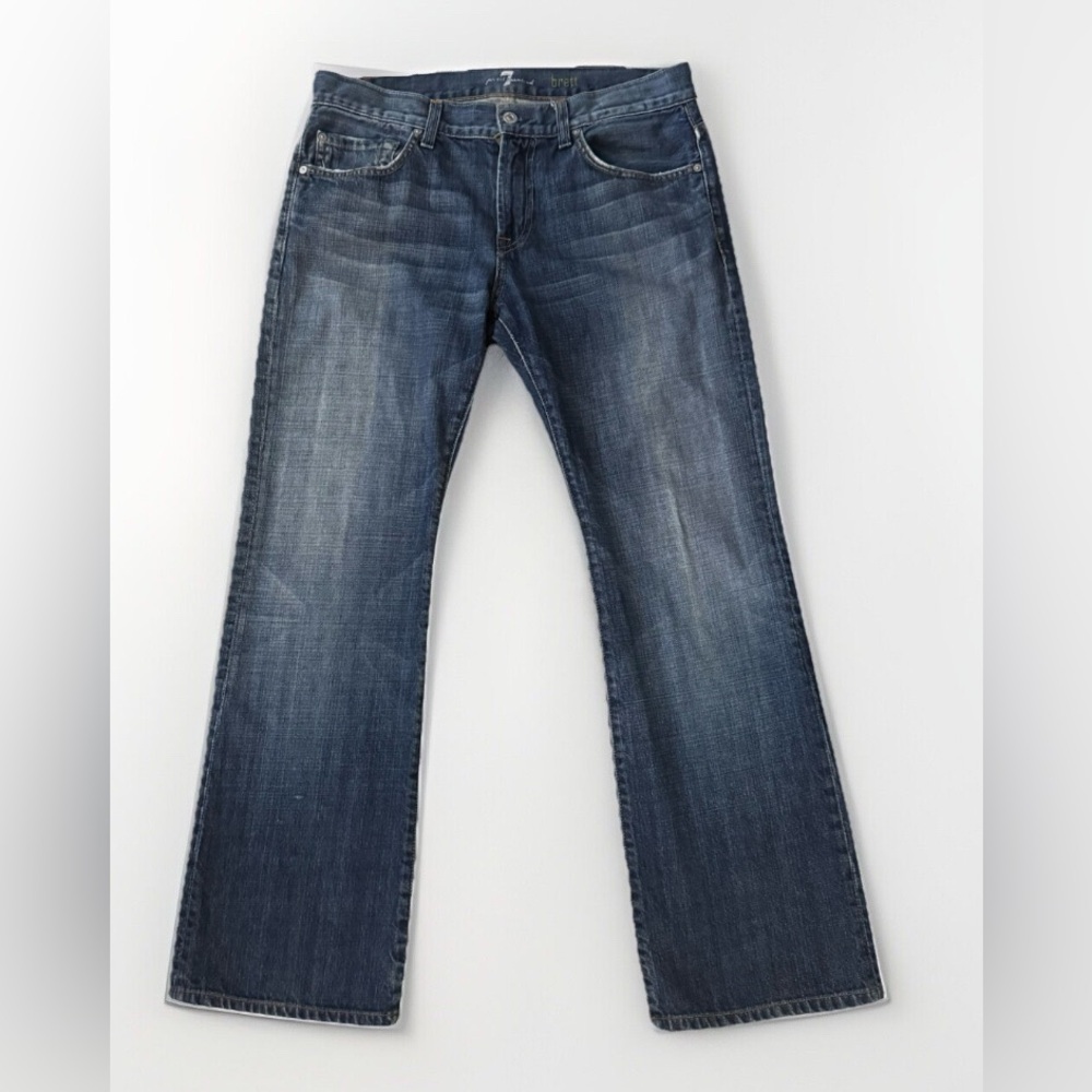7 For All Mankind Jeans Mens 33x28 Blue Brett Straight Leg Medium Wash Stretch